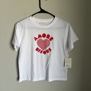 Free Assembly Amore Bisous Women's Cotton Cropped Boxy Heart Tee Short sleeve Xs